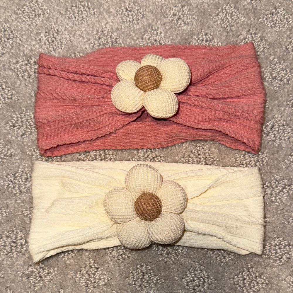 Set of 2 Kids Floral Headbands - Pink and Cream